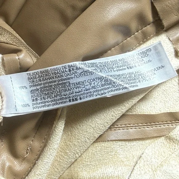 Zara Camel High-Waisted Faux Leather Flare Pants Chic Retro Wide Leg Trousers-XS - Picture 5 of 14